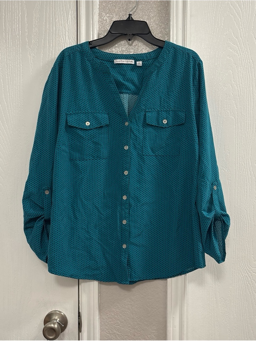 Notations Teal Button-Front Shirt with Chest Pockets